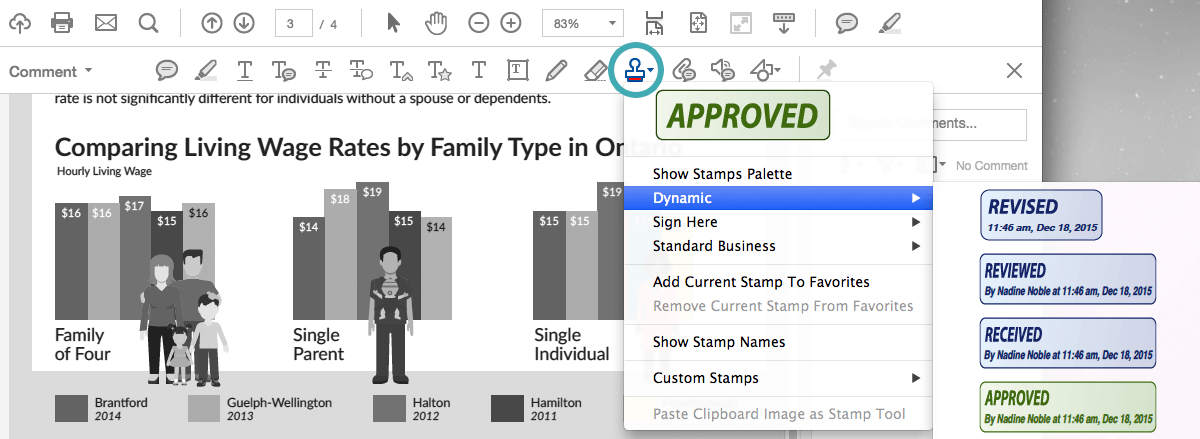 Dynamic stamp drop down menu toolbar 
