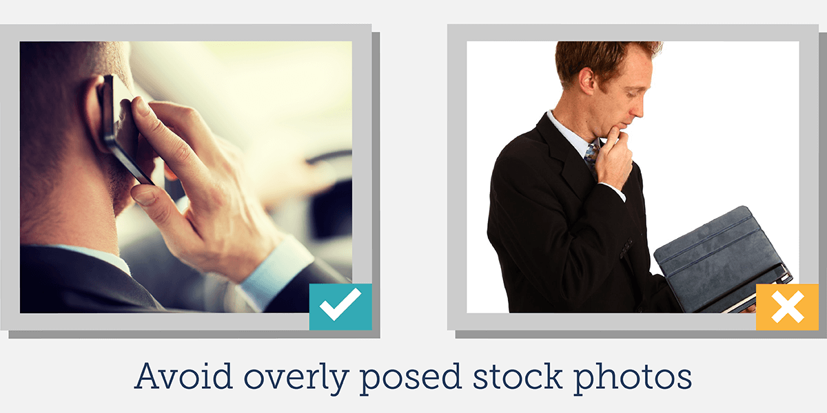 Avoid overly posed stock photos.